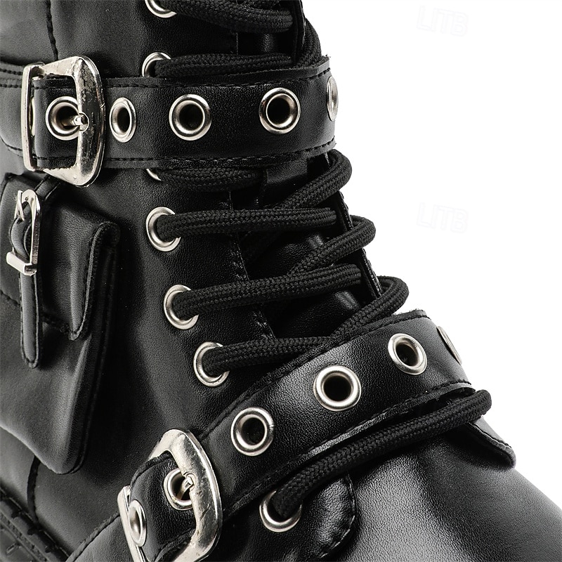 stivali da combattimento con fibbia a rivetto nera da uomo – stivaletti allacciati con plateau gotico per concerti, stile motociclista ed eventi punk del 2026 a $99.99 –P8