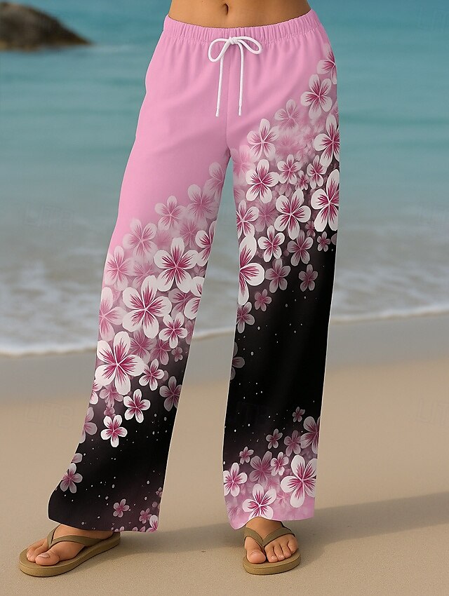 Femmes Culottes Jambe Large Vacances ancien Style Ethnique Longueur complète Taille haute Fleuri Graphique Séchage Rapide Respirabilité Doux Non Elastique Formel Extérieur Vacances Jaune Rose Claire de 2025 ? $24.99 –P4