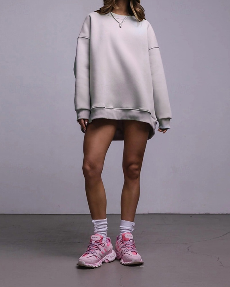 Dámské Svetrová mikina Mikiny Bez vzoru Šik ven Na běžné nošení Dlouhý rukáv Tričkový Běžné topy ulice Dovolená Jdeme ven Bílá Světlá růžová Světle šedá Podzim Zima 2026 - $51.99 –P18