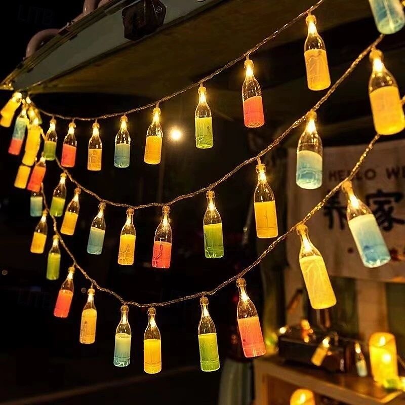 Barra LED con luci d'atmosfera da 2 m e 10 LED, alimentata a batteria, bottiglia di birra, bottiglia dei desideri, luci fatate, campeggio, festa, casa, balcone, giardino, Natale, Capodanno, del 2025 a $10.99 –P13