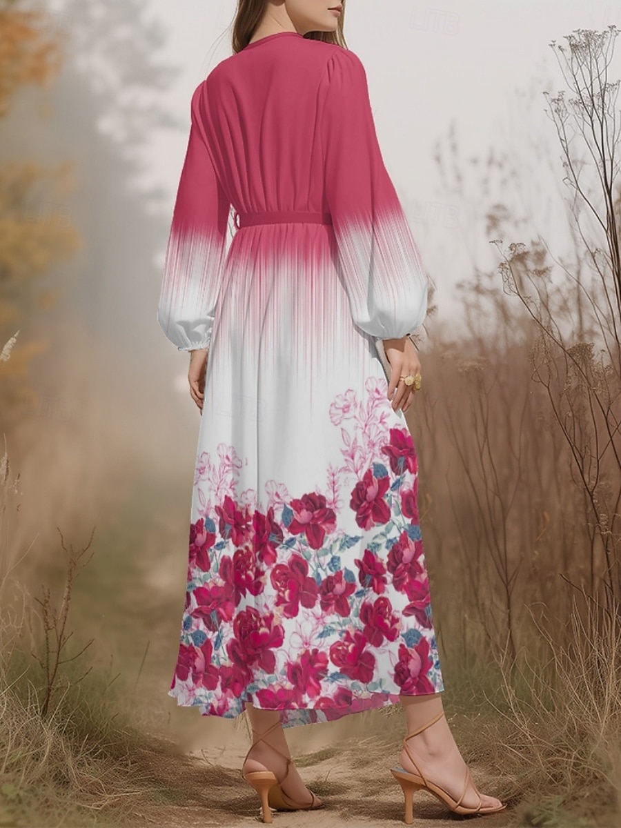 Damen Midikleid Freizeitkleid Chiffon Schwingkleid Modern Urlaub Täglich Wochenende Normale Passform Blumen Langarm V Ausschnitt Fuchsie Sommer Frühling Herbst 2025 - $31.99 –P2