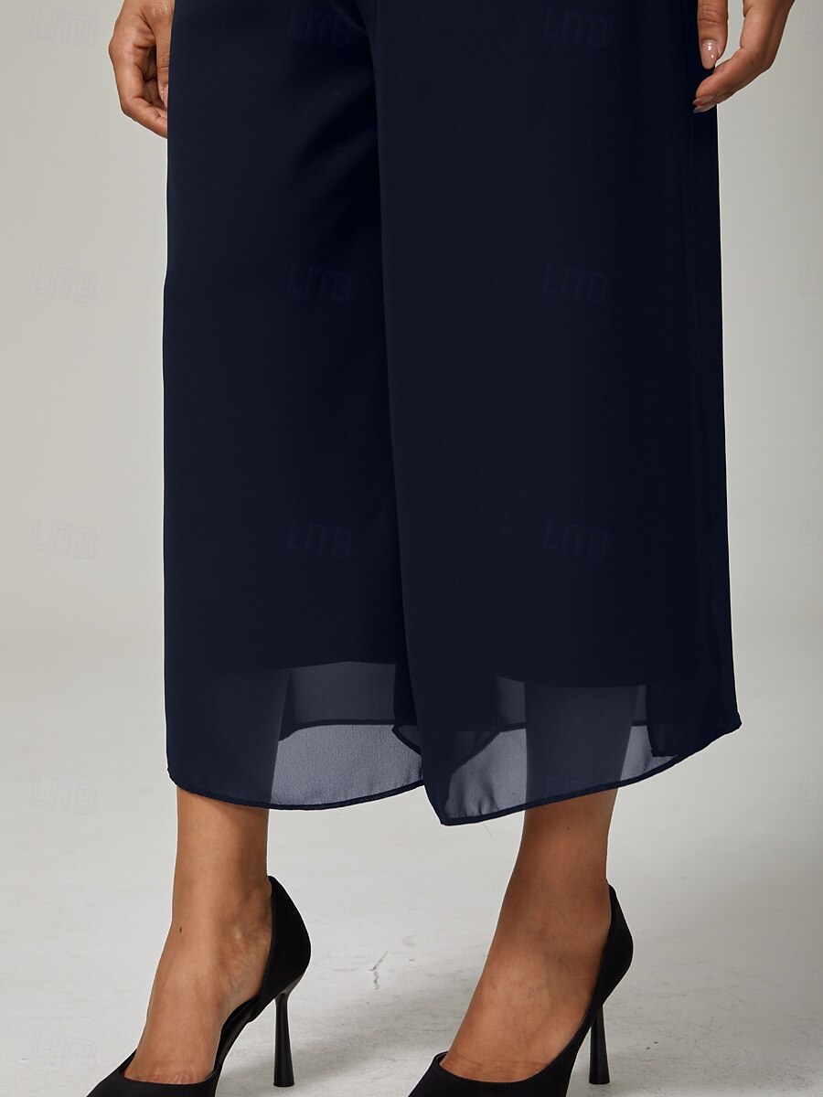 Damen Weite Hosenbeine Urlaub Klassisch Wadenlang Mittlere Taille Elastischer Bund Stilvoll Mode Dehnbar Formell Büro Alltagskleidung Navy-Blau Sommer Frühling Herbst 2025 - $29.99 –P4