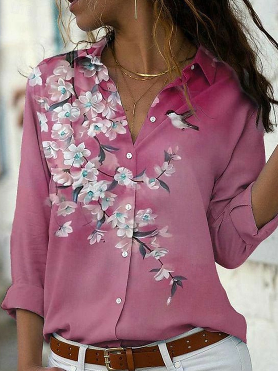 Damenhemd Langarm Knopfbluse Ombre Floral Grafik Alltag Stilvolle Lässige Hemdkragen Reguläre Oberteile Arbeit Alltag Urlaub Knöpfe Druck Salbeigrün Pink Blau Helllila Lila 2025 - $32.99 –P5