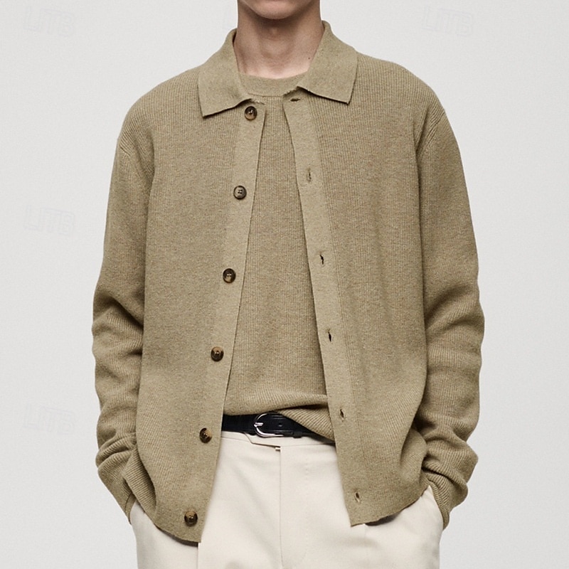 Herr Tröja Cardigan Tröja Ribbad Sticka Vanliga toppar Stickat Slät Vik-över krage Semester Mode Ledigt Dagliga kläder Kläder Vår & Höst Khaki grön M L XL 2025 - $41.99 –P1