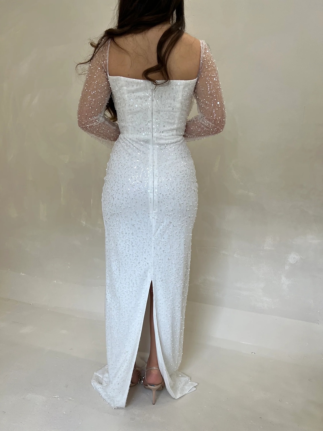 Večerní šaty s flitrovaným sloupcem, elegantní karnevalové formální šaty na zem s dlouhým rukávem, svatební, čtvercový výstřih s třpytkami 2025 2025 - $145.99 –P7