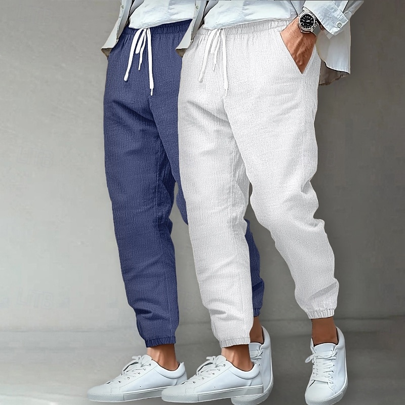 Herre Linbukser Bukser Sommerbukser Strandbukser Uformelle bukser Lomme Elastisk midje Helfarge Komfort Pustende Full lengde utendørs Hjem Daglig Ferie Klassisk Stil Lys khaki + svart Lys khaki 2025 - $27.99 –P10