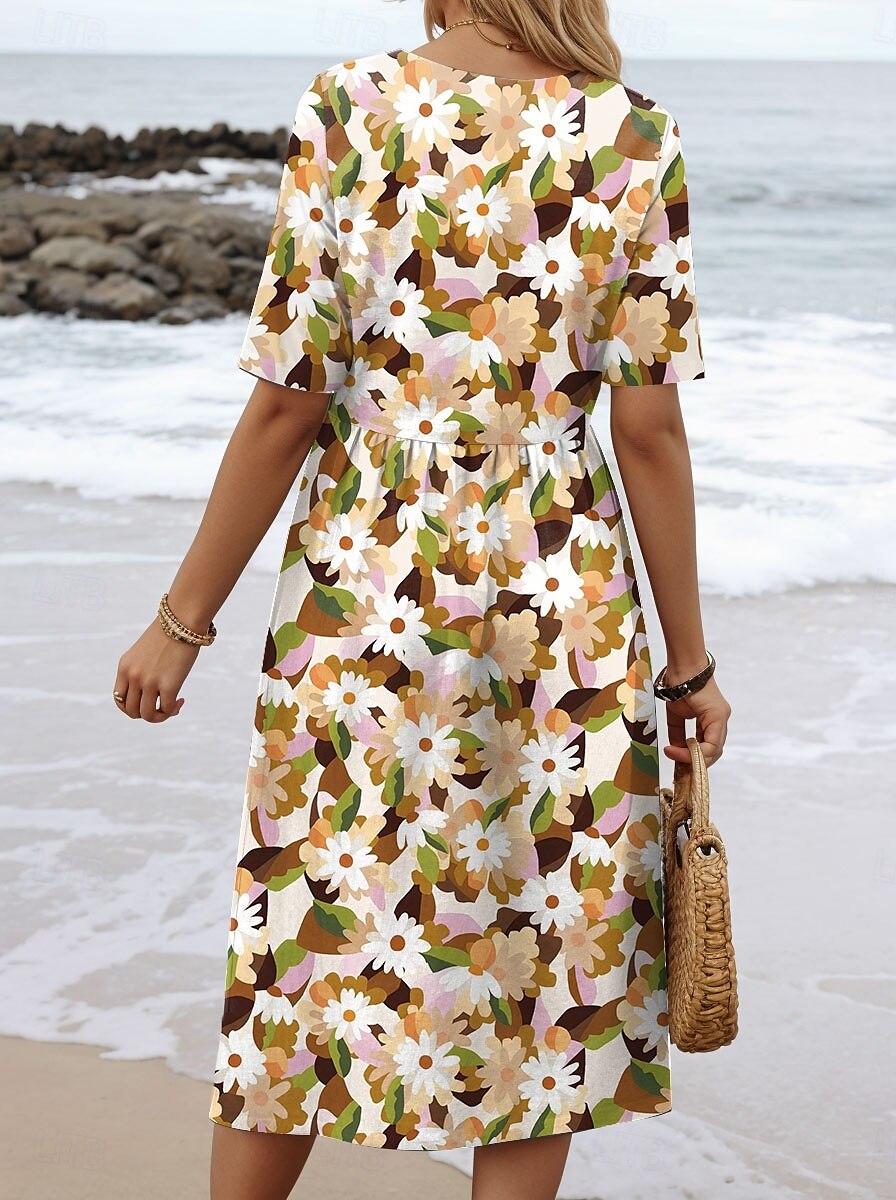 Pentru femei Rochii Midi Rochie A line Rochie de vară Vacanță Casual Concediu Fit regulat Floral Grafic Manșon Jumate Stil Nautic Albastru piscină Mov Trifoi Bej Vară Primăvară 2025 - $31.99 –P2