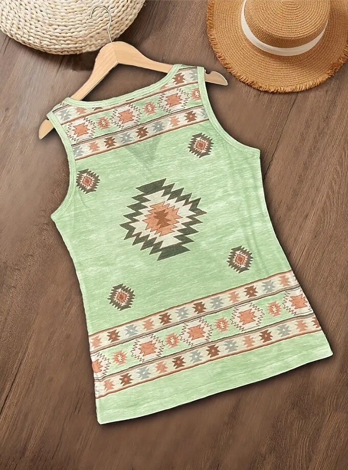 Femmes Débardeur caraco Graphique Géométrique Abstrait Bohème ancien Élégant Sans manches Col en V Hauts Réguliers Quotidien Imprimé Rouge Marron clair Vert Été Printemps de 2025 ? $17.99 –P4