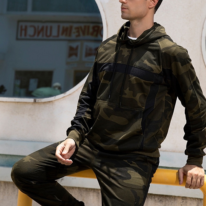 Herre Hattetrøje Joggedress sweatsuit Militærgrønn Kakifarget Med hette Kamuflasje Farge 2 deler Sport & Utendørs Daglig Ferie Polyester Gatemote Grunnleggende Fritid Vår Høst Klær Gensere Gensere 2025 - $46.99 –P5