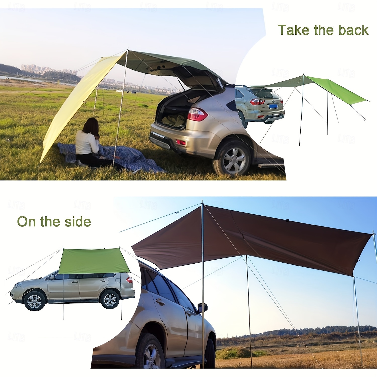um conjunto de tendas de acampamento ao ar livre com guarda-sóis laterais adequados para SUVs disponíveis em quatro cores com função de proteção UV, perfeitos como presentes de Natal de 2025 por $85.99 –P5