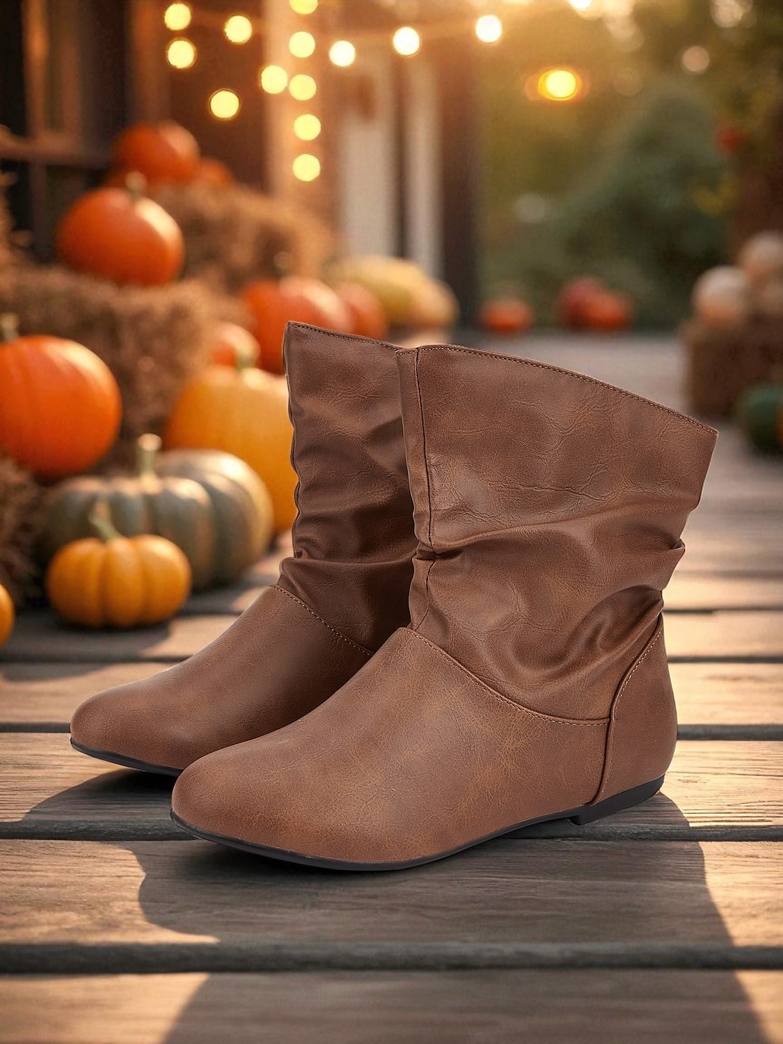 Botas largas femininas de couro sintético marrom – sapatos retrô de salto baixo e cano médio para o outono, caminhadas diárias e passeios casuais de 2025 por $34.99 –P1