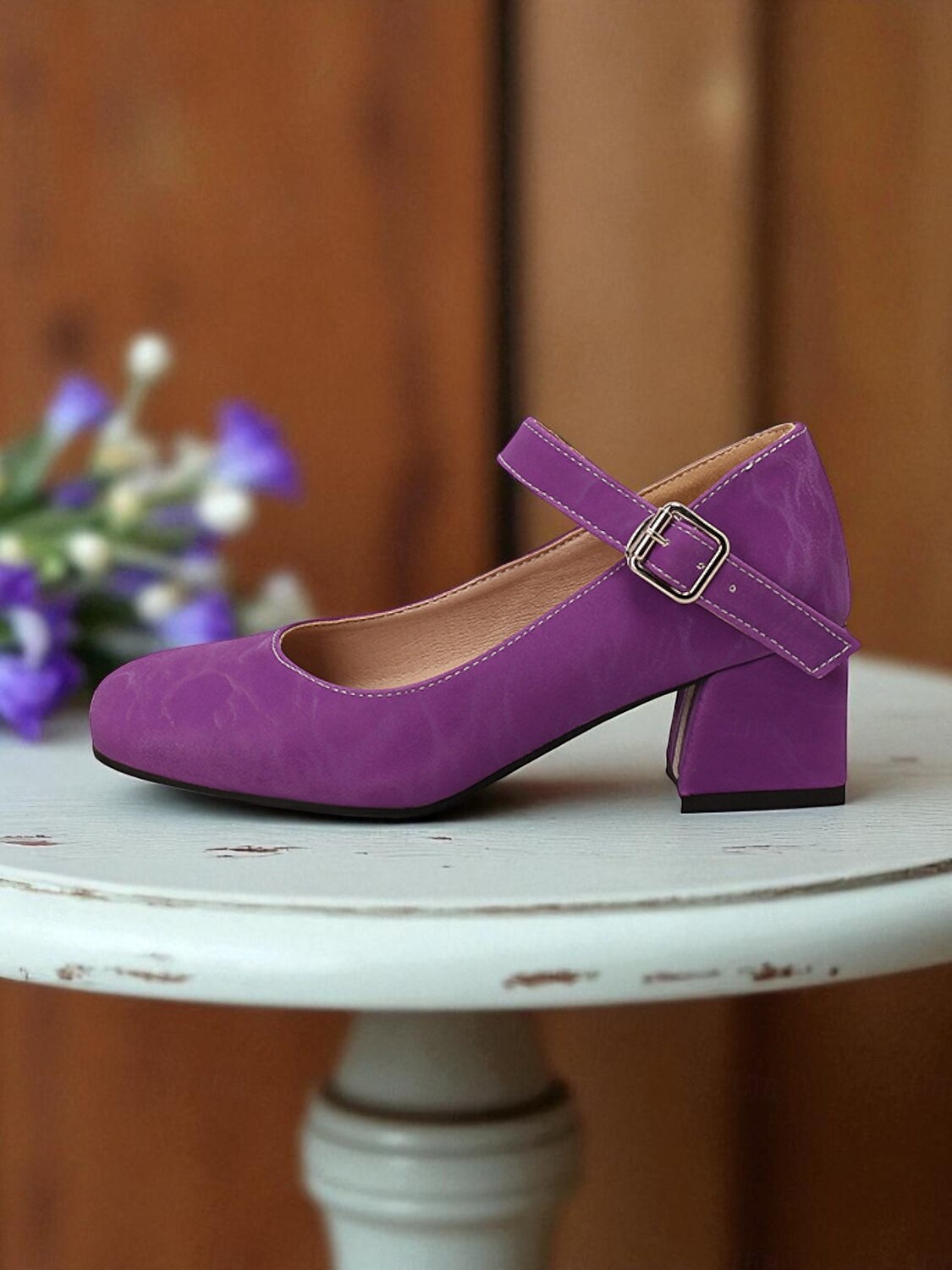 Chaussures Mary Jane violettes à talons carrés pour femmes – Escarpins habillés en similicuir à bout rond avec bride réglable pour dames, idéales pour les sorties quotidiennes, les événements scolaires ou le bureau de 2025 ? $46.99 –P7