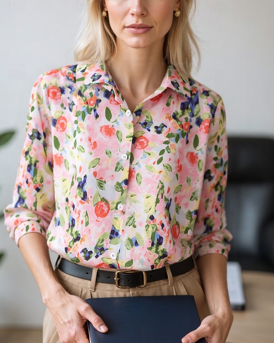 Damen Bluse Elegante Oberteile Chiffon Tops Blumen Farbblock Elegant Täglich Stilvoll Langarm Hemdkragen Normale Oberteile Arbeit Täglich Knöpfe Druck Gelb Rosa Rote Braun Beige Frühling, Herbst 2025 - $26.99 –P1