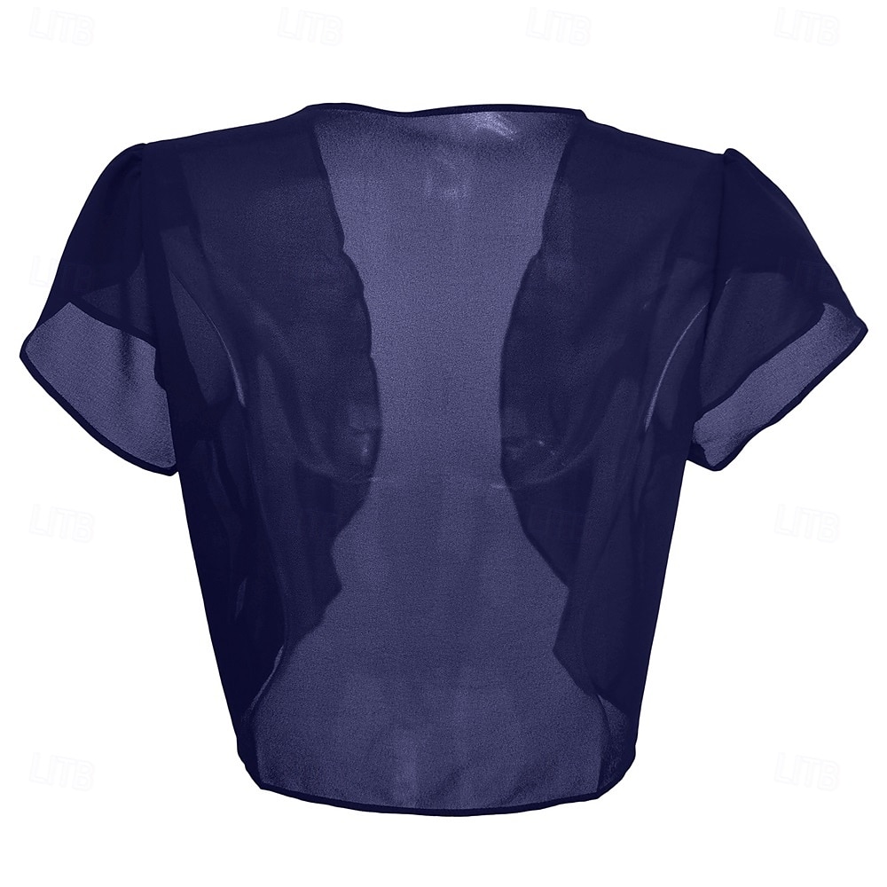 Kvinnenes Innpakningskjole Elegant Solbeskyttelse Kortermet Chiffon Bryllup Innpakninger med Ren Farge Bryllup Sommer 2025 - $21.99 –P13
