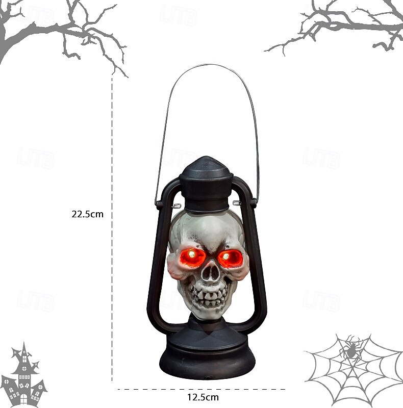 Halloween håndtak LED lysende hodeskaller hode røde øyne lampe glødende i mørke retro parafinlampe festdekorasjon 2025 - $24.99 –P6