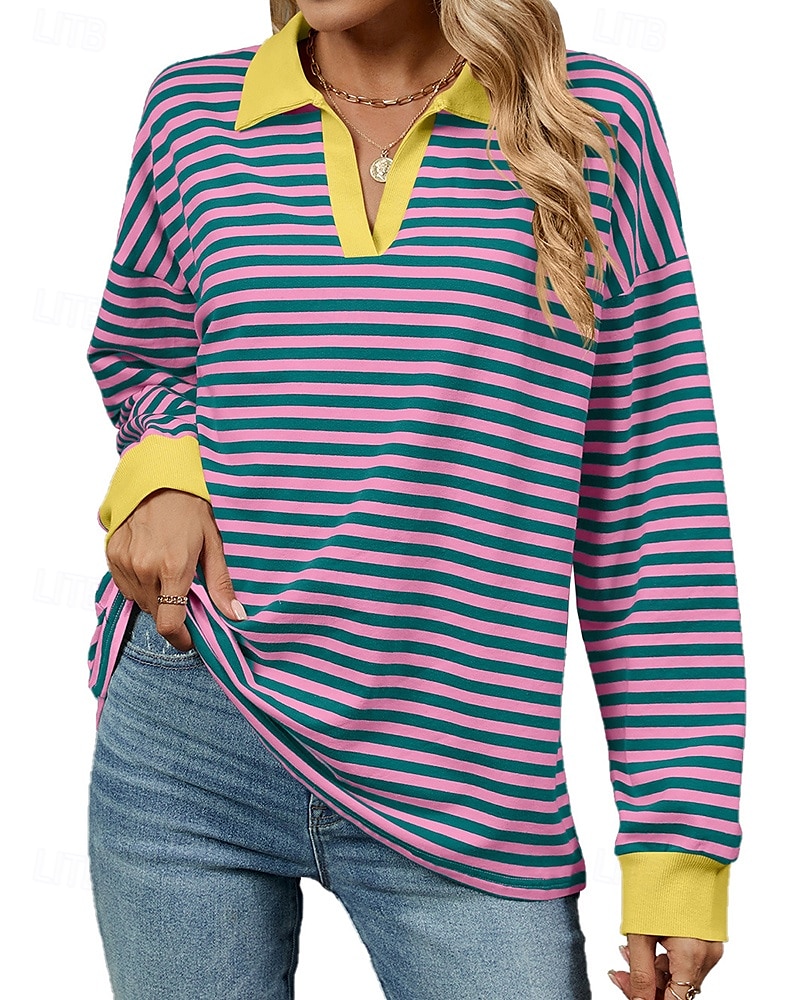 Mujer Sudadera tipo jersey Tops casuales Manga Larga Camiseta Ropa Deportiva Escote en Pico Protección Solar Resistente al Viento Al Aire Libre Ropa de deporte Ropa de Deporte Rayas Rosa oscuro Negro 2025 - $23.99 –P9