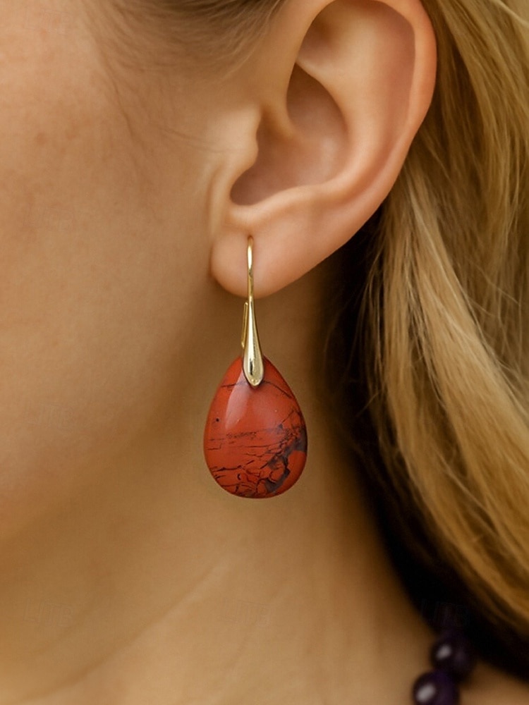 Boucles d'oreilles en pierre naturelle en forme de larme pour femmes avec crochet en or - bijoux élégants faits à la main pour femmes pour vêtements décontractés, cadeaux et vêtements de style bohème de 2025 ? $11.99 –P2