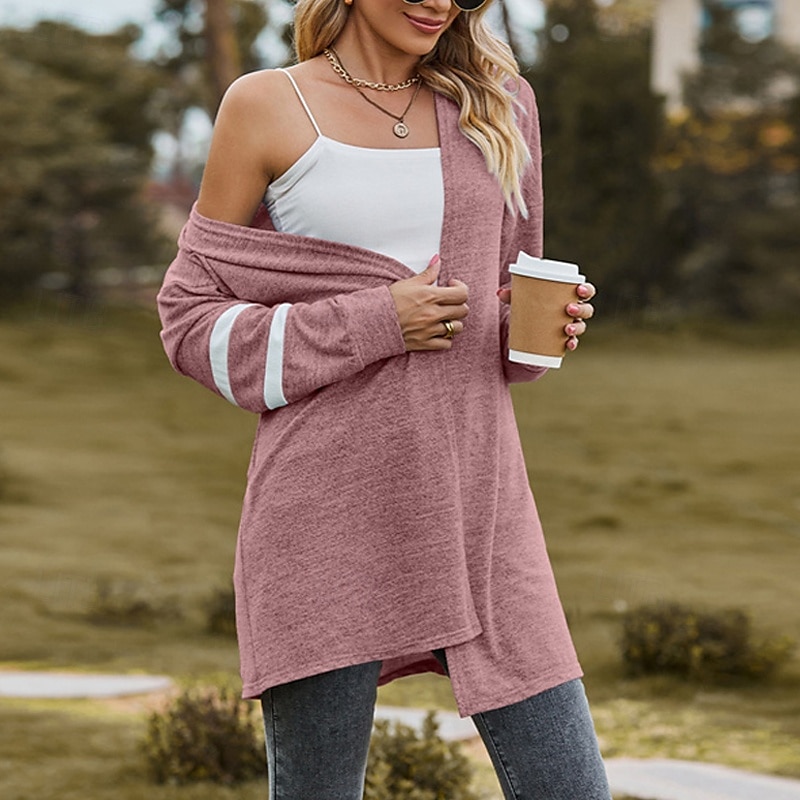 Pentru femei Pulover Bluza Modă Șic Stradă Zilnic Bloc Culoare Striat Deschis frontal Tricotat Manșon Lung Topuri lungi Tricotat Concediu Ieșire Sfârșit de săptămână Negru Roz Îmbujorat Toamnă Iarnă 2025 - $22.99 –P9
