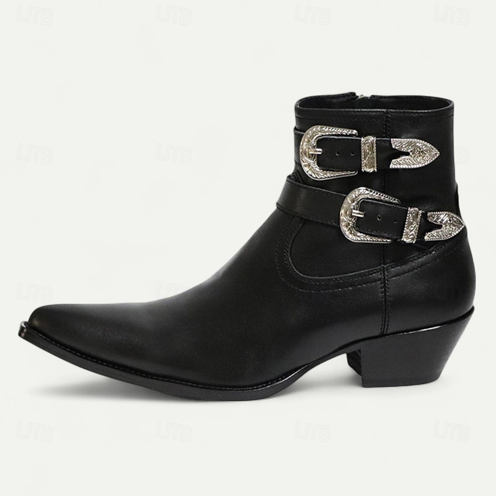férfi velúr bőr csatos bokacsizma – western cowboy stílusú retró elegáns csizma őszi szettekhez és mindennapi viseletre 2025 - $179.99 –P1