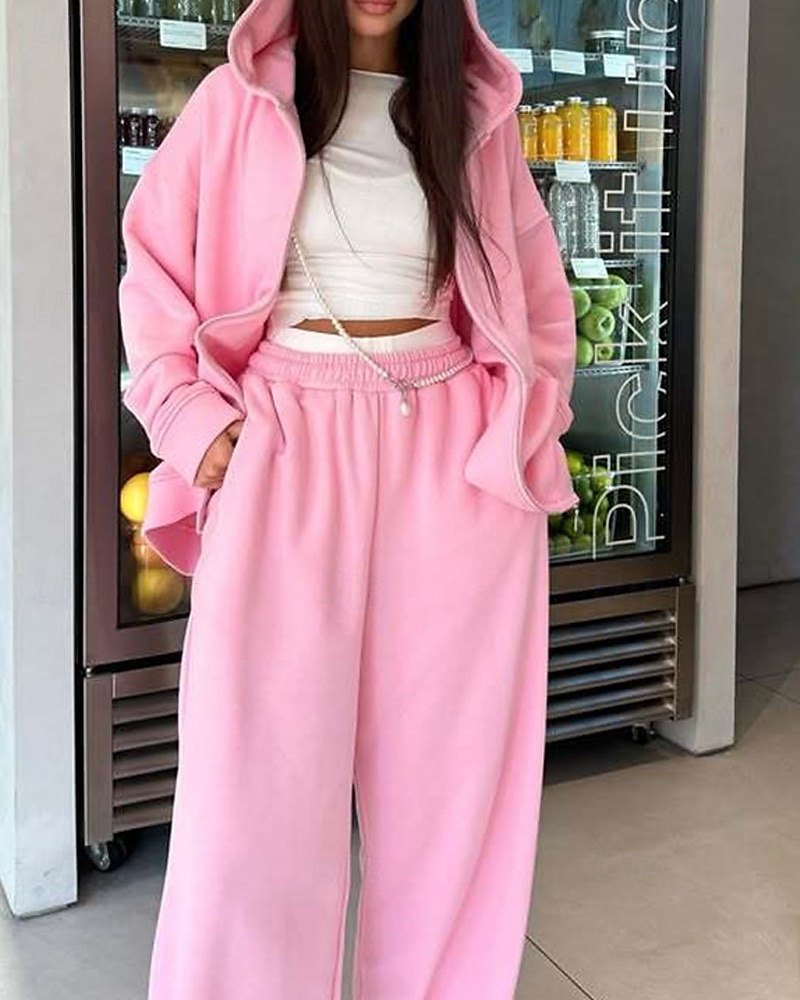 Femmes Mode Streetwear Survêtement Ensembles de Pantalons manche longue À capuche Uni Fermeture éclair Tenue quotidienne Date Rose Claire Rouge Bordeaux Beige Printemps & Automne Coupe régulière de 2025 ? $31.99 –P1