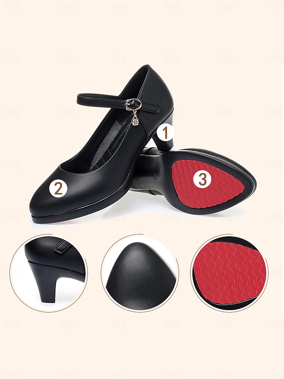 Escarpins Mary Jane rouges à talon moyen pour femmes – chaussures habillées classiques à bout rond avec bride à la cheville et breloque pour dames, idéales pour le bureau, l'église ou les événements semi-formels de 2025 ? $42.99 –P5