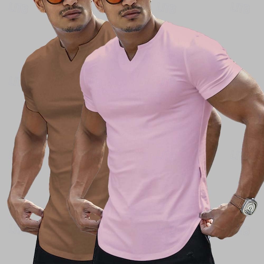 2 Pieces Men's T Shirt Casual Style Short Sleeve V Neck Summer All Seasons Plain Fashion Classic Casual 2 Pack Plain Street Casual Sports White Top Tee for Men 2025 - $20.99 –P5