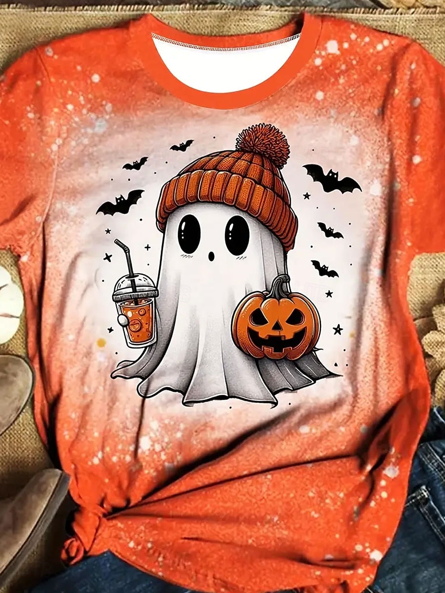 Halloween Femmes T-shirt Graphique Potiron ancien Élégant Classique Manche Courte Col ras du cou Col rond Hauts Réguliers Quotidien Week-end Imprimé Orange Été Automne de 2025 ? $19.99 –P3
