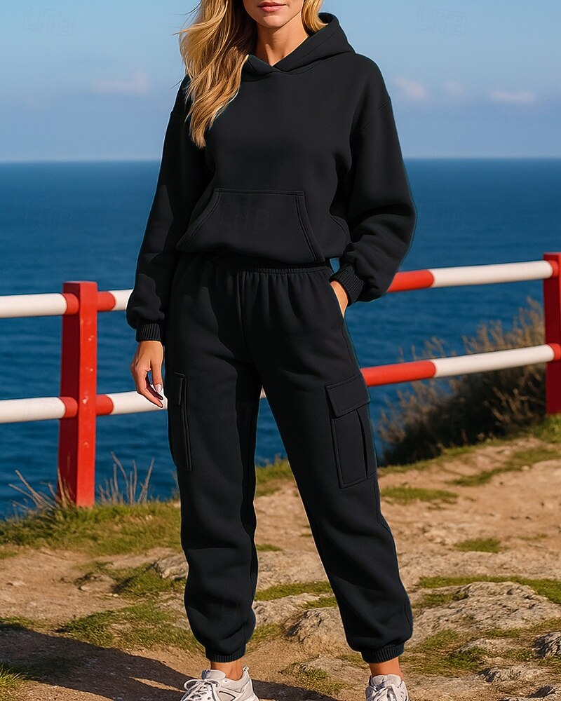 Women's Tracksuit Sweatpants Track Pants Fall Pocket Solid Colored Clothing Suit Black White Gym Training Running Long Sleeve Sport Activewear Micro-elastic Loose Fit 2025 - $30.99 –P4