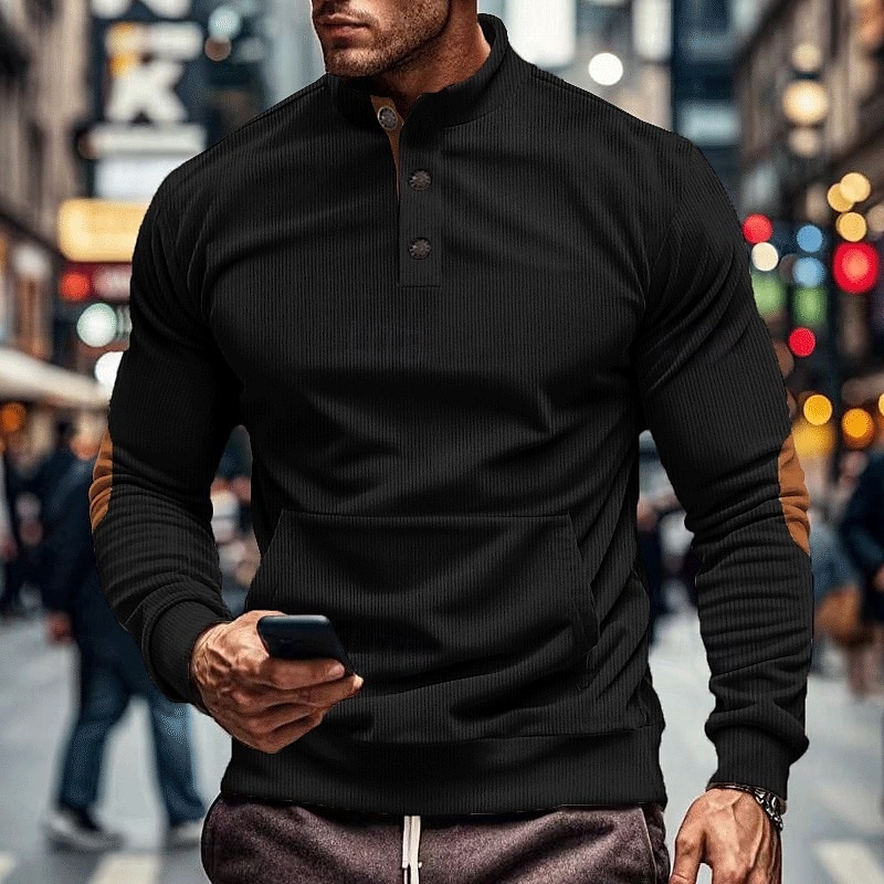 Per uomo Maglia Velluto a coste Felpa con cappuccio abbottonata Aalbicocca Nero Verde militare Marrone Grigio chiaro Colletto Mao Semplice Patchwork Sport & Outdoor Casuale Quotidiano Streetwear Cool del 2025 a $27.99 –P5