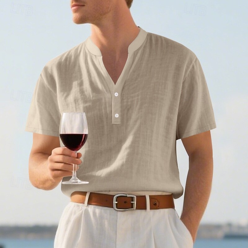 Per uomo Camicia Camicia di lino Camicia popover Camicia casual Camicia di cotone Semplice Vacanza Streetwear Nero Bianco Cachi Azzurro Manica Corta Colletto alla coreana Estate Abbigliamento del 2025 a $21.99 –P13