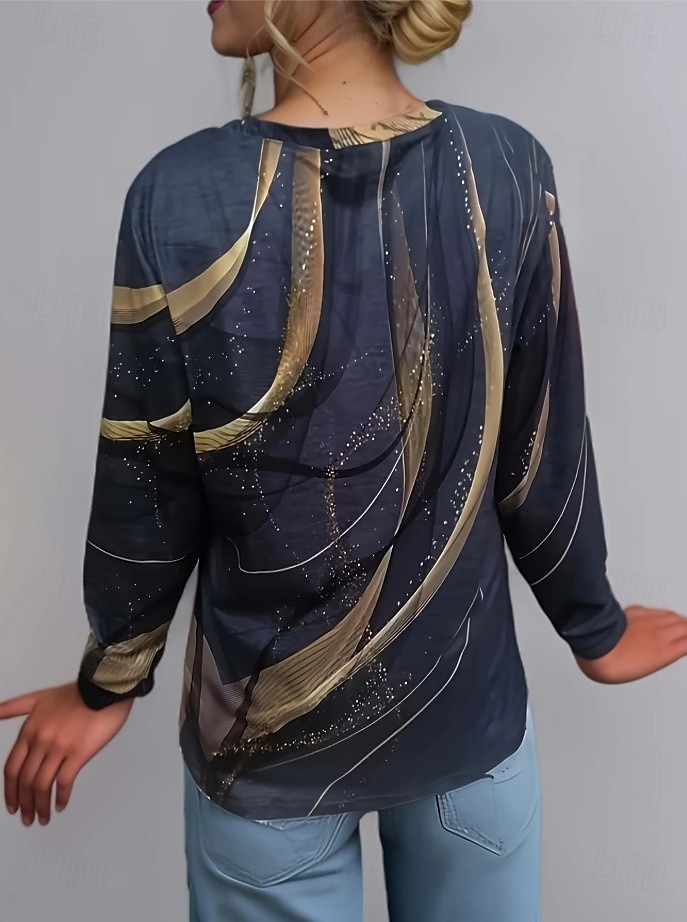 Dames T-shirt Grafisch Geometrisch Vintage Stijlvol Klassiek Lange mouw Strakke ronde hals Ronde hals Normale tops Dagelijks Afdrukken Wit Blozend Roze Groen Khaki Lichtgrijs Zomer Lente Herfst 2025 - $19.99 –P3