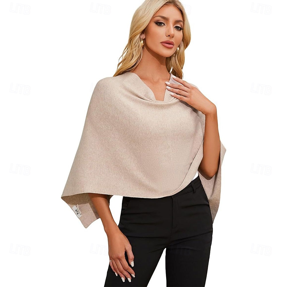 Women Capri Poncho Sweater Slimming Fit Cropped Versatile Shawl Soft Knit Wraps Cowl Neck Short Tops 2026 - $28.99 –P8