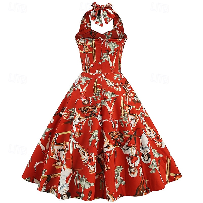 Retró 1950-es Rockabilly Swing ruha Flare ruha A-vonalú Kötőfék nyaka Női Farsang Zsúr Alkalmi / Napi Retro témájú buli Felnőttek Ruha Tavaszi nyár 2025 - $28.99 –P17