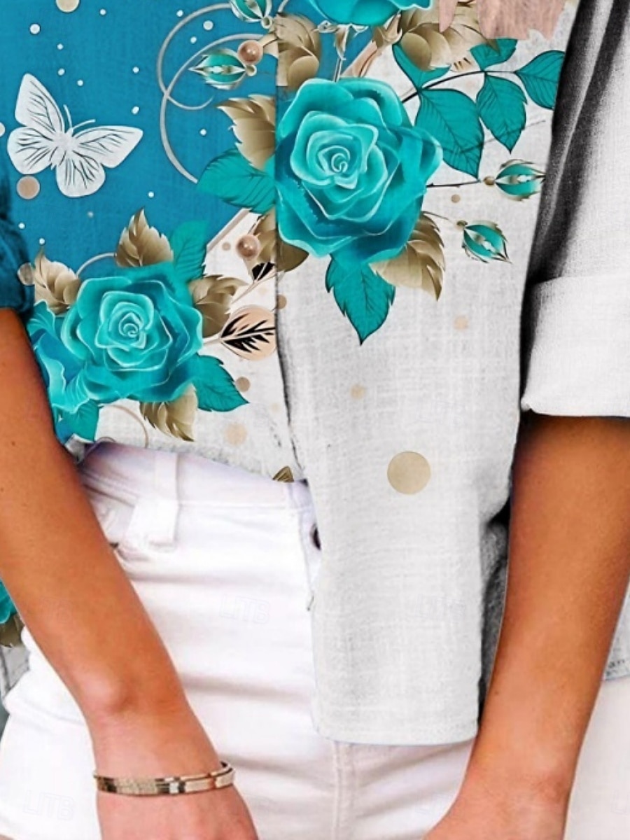 Women's Shirt Butterfly Color Gradient Active Daily Stylish Long Sleeve Shirt Collar Regular Tops Daily Holiday Buttons Print Blue Summer Spring Fall 2025 - $29.99 –P2