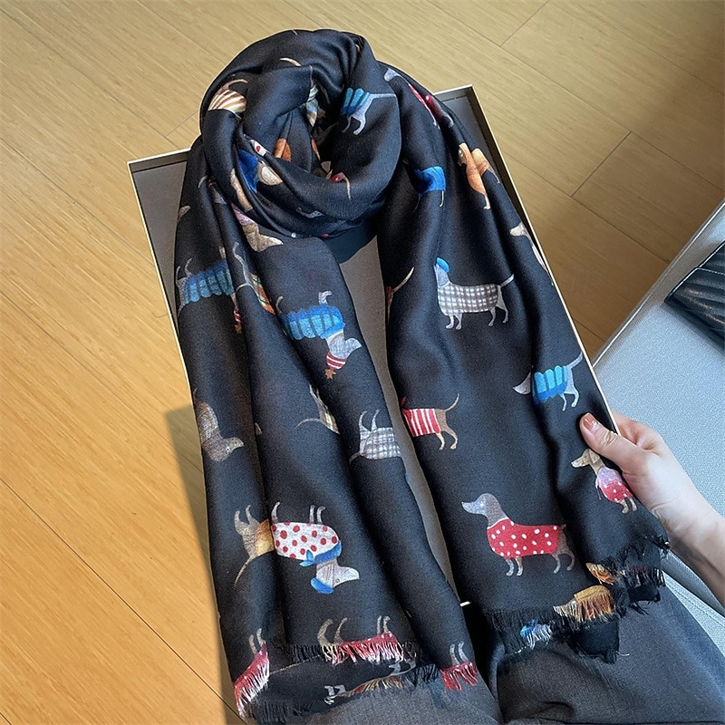 Per donna Sciarpa rettangolare Streetwear Quotidiano Data Nero Bianco Blu Sciarpa Animale del 2025 a $18.99 –P11