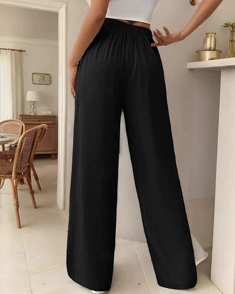 Femmes Jambe large Slacks Streetwear Occasionnel Longueur complète Naturel Uni Avec Poches Conception à cordon élastique Confortable Rue Tenue quotidienne Week-end Noir Rose Vert Véronèse Bleu Automne de 2025 ? $17.99 –P6