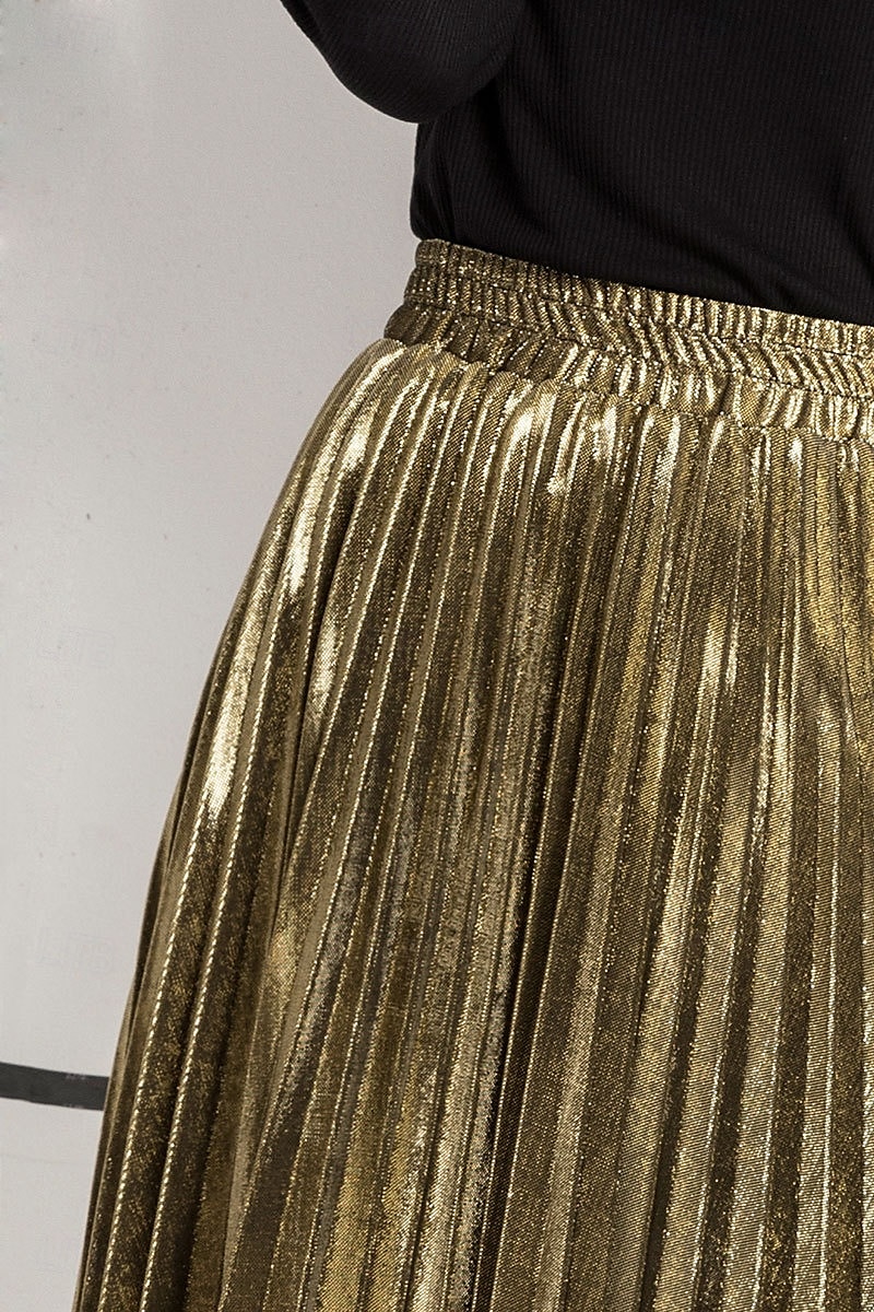 Femmes Jupe Mode Occasionnel Maxi Taille haute Jupes Uni Plissé Micro-Élastique Décontracté Quotidien Week-end Argent Noir Dorée Rouge Été Polyester de 2025 ? $19.99 –P5