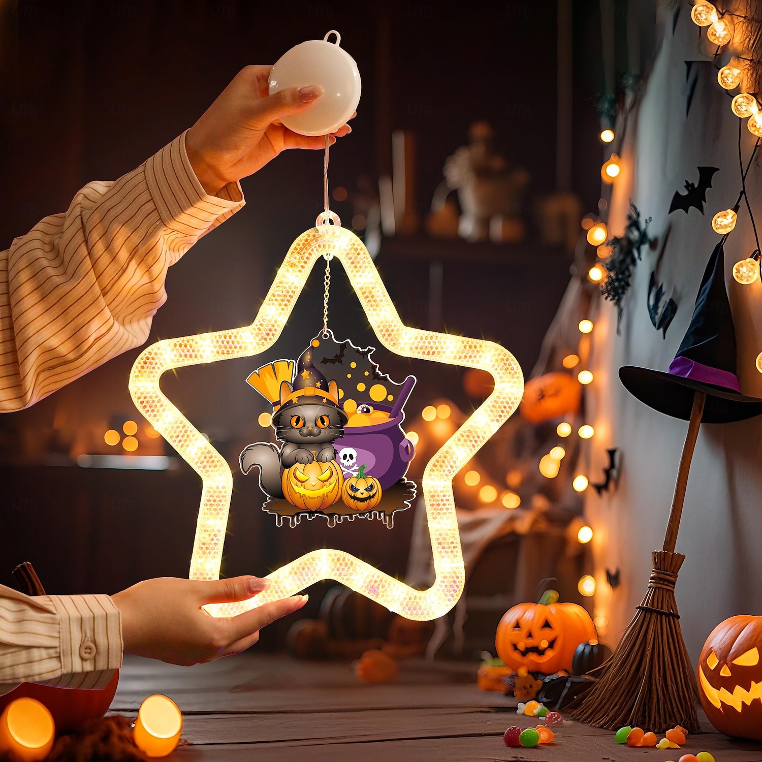 1 ks 27,6 cm halloween netopýr duch čaroděj klobouk dýně černá kočka netopýr přísavka led přísavka okenní světlo párty okno vnitřní atmosféra dekorativní světlo aaa baterie box teplé světlo běžící 2025 - $15.99 –P17