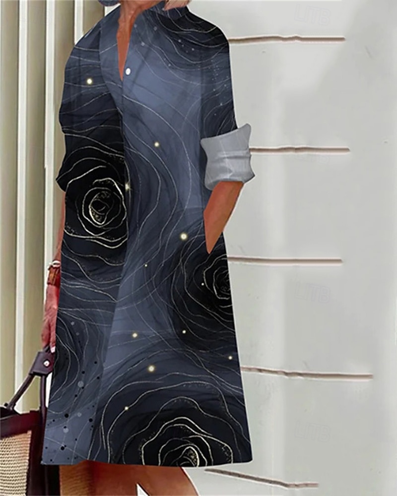 Femmes Robe Midi Robe Chemise Robe Décontractée Mode Moderne Quotidien Plage Week-end Coupe régulière Fleur manche longue Col de chemise Blanche Jaune Rose Claire bleu marine Printemps Automne de 2025 ? $24.99 –P1