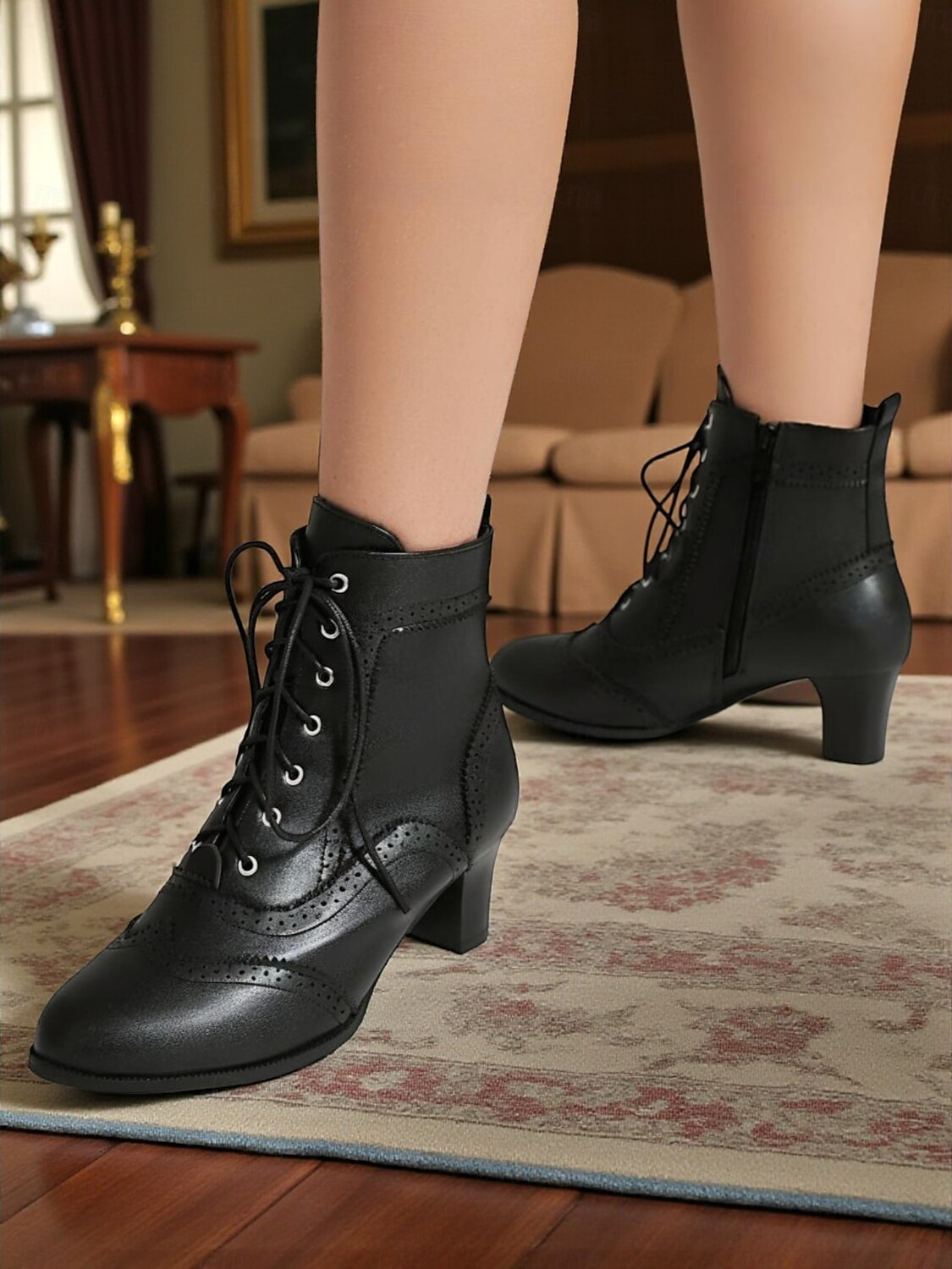 stivaletti alla caviglia stringati bianchi in stile edoardiano vittoriano da donna - stivaletti brogue vintage in pelle con tacco medio anni '90, scarpe eleganti retrò per tea party, cosplay, del 2025 a $59.99 –P4