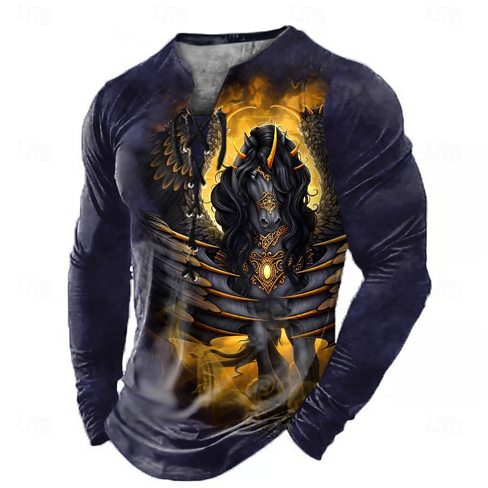 Sarah Richter Halloween Herren Drachen 3D Henley Shirt T-Shirt T-Shirt Langarm T-Shirt 3D-Druck Henley Shirt mit Schnürung am Hals Mode lässig Vintage Retro T-Shirt 2025 - $19.99 –P2