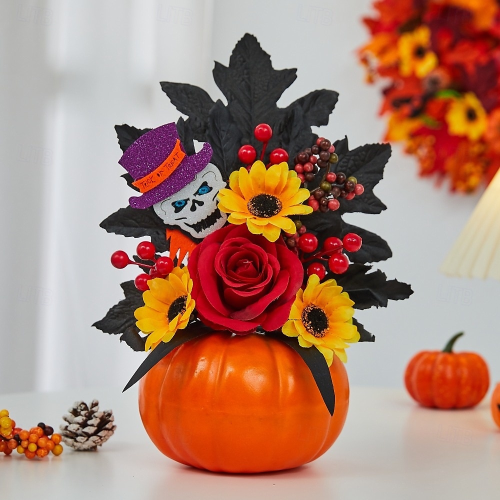 enfeite de mesa de outono de Halloween com abóbora falsa, folhas de bordo e luz LED para o festival da colheita de outono, decoração de cena assustadora de Halloween para casa e festa de outono de 2025 por $20.99 –P8
