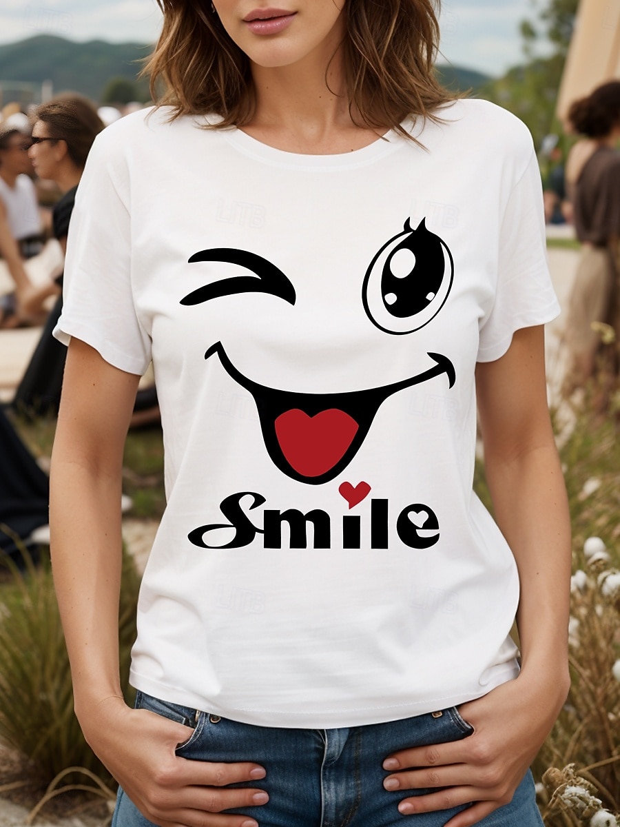 Femmes T-shirt Cœur Graphique Lettre ancien Élégant Classique Manche Courte Col ras du cou Col rond Hauts Réguliers Quotidien Week-end Imprimé Noir Blanche Jaune Rose Claire Rouge Été de 2025 ? $19.99 –P7