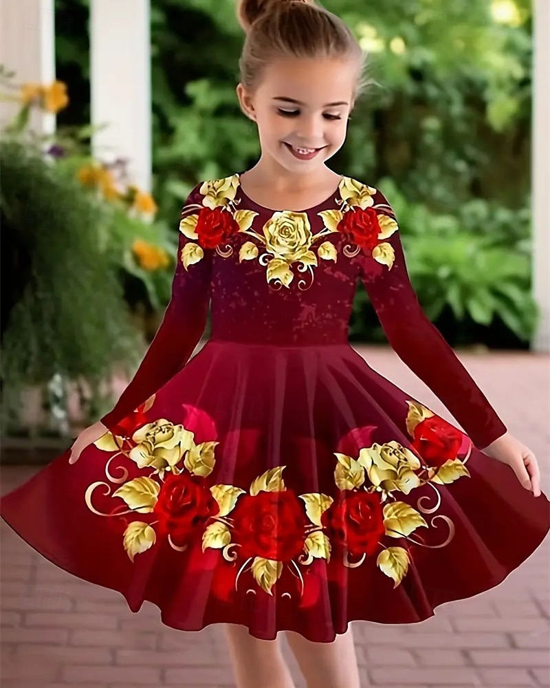 Tyttöjen 3D Kukka Mekko Pitkähihainen Kesä Kevät Loma Päivittäin Pyhäpäivä Prinsessa Kaunis Makea Lapset 4-12 vuotta Rento mekko A linjainen mekko Polvipituinen Normaali 2025 - $16.99 –P1