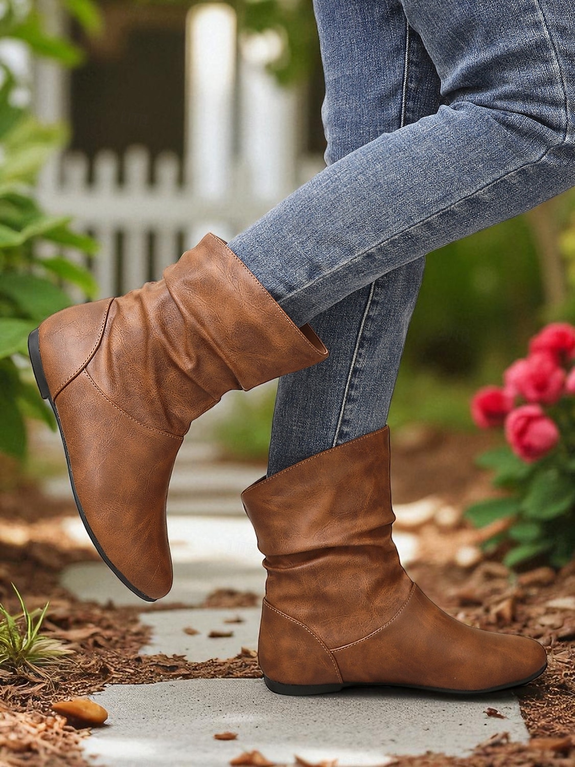 Botas largas femininas de couro sintético marrom – sapatos retrô de salto baixo e cano médio para o outono, caminhadas diárias e passeios casuais de 2025 por $34.99 –P6