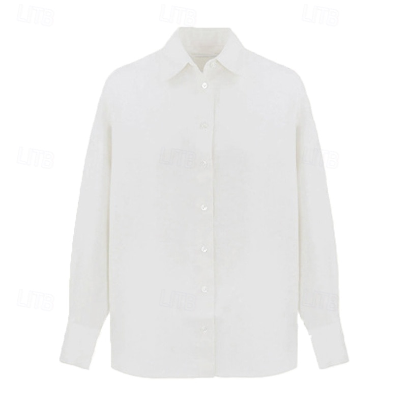 női 100% lenvászon ing elegáns vintage mindennapi hosszú ujjú inggallér normál felsők munkahelyi mindennapi ünnepi krémsárga törtfehér nyár tavasz ősz 2025 - $74.99 –P15