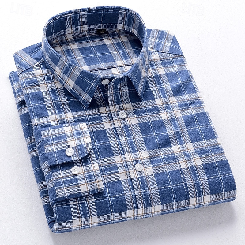 Men's Shirt Dress Shirt Collared Shirt Button Up Shirt Plaid / Striped / Chevron / Round Daily Wear Corporate Clothing White+khaki Pink Wine Navy Blue Long Sleeve Shirt Collar All Seasons Clothing 2026 - $36.99 –P11