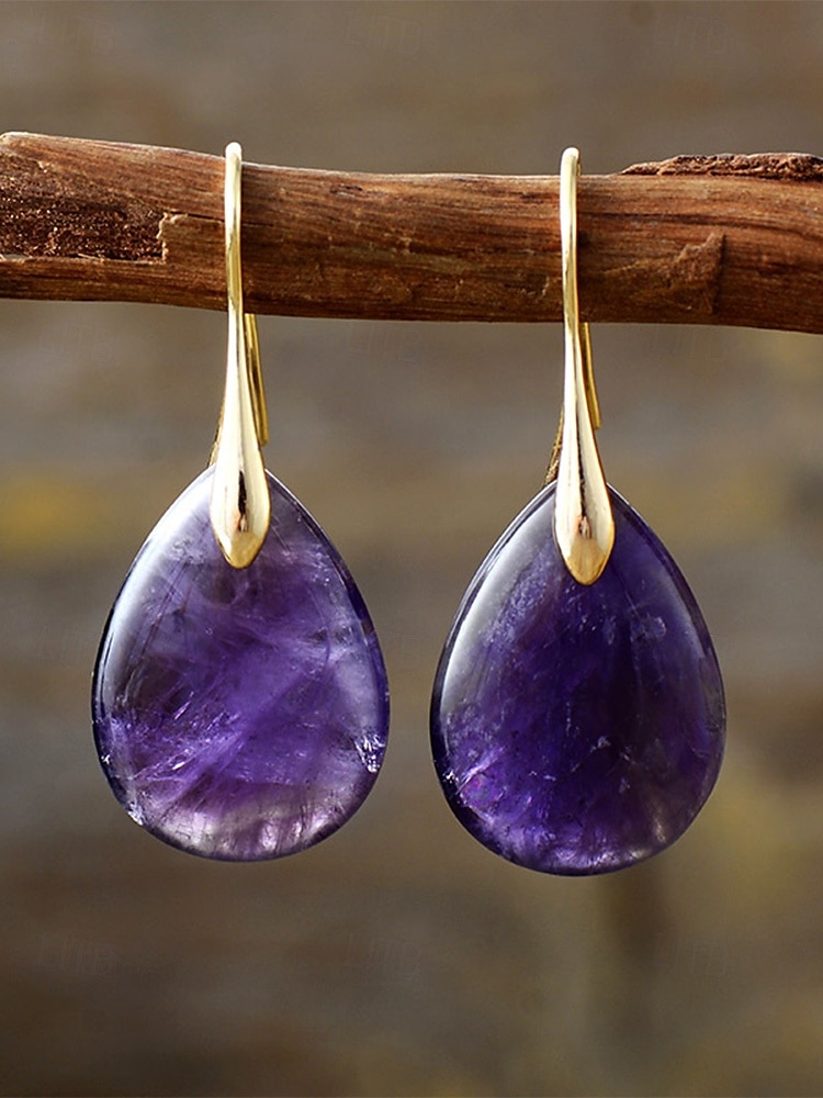 Boucles d'oreilles en pierre naturelle en forme de larme pour femmes avec crochet en or - bijoux élégants faits à la main pour femmes pour vêtements décontractés, cadeaux et vêtements de style bohème de 2025 ? $11.99 –P4