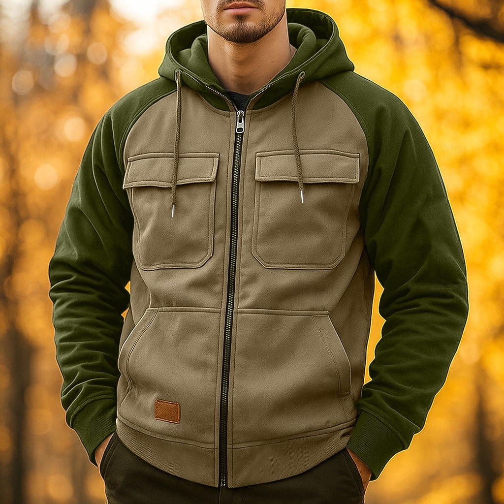 Homens Moletom Full Zip Hoodie Moletom Tático Preto Verde Tropa Azul Cáqui Com Capuz Bloco de cor Tecido Zip Up Bolsos Tático Desportos e Ar livre Diário Roupa de rua Legal Casual Outono Inverno Roupa de 2026 por $34.99 –P7
