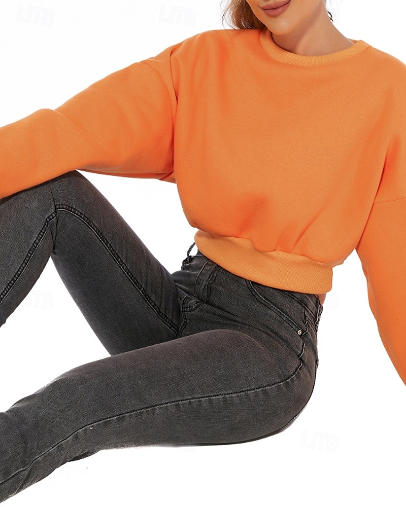 Per donna Felpa Pullover Felpe Semplice Casual Manica Lunga Girocollo Top Regolari Casa Streetwear Ferie Arancione Autunno Inverno del 2025 a $24.99 –P4